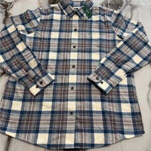 L.L. Bean Men's Casual Plaid Shirt - Navy, Brown, and Cream